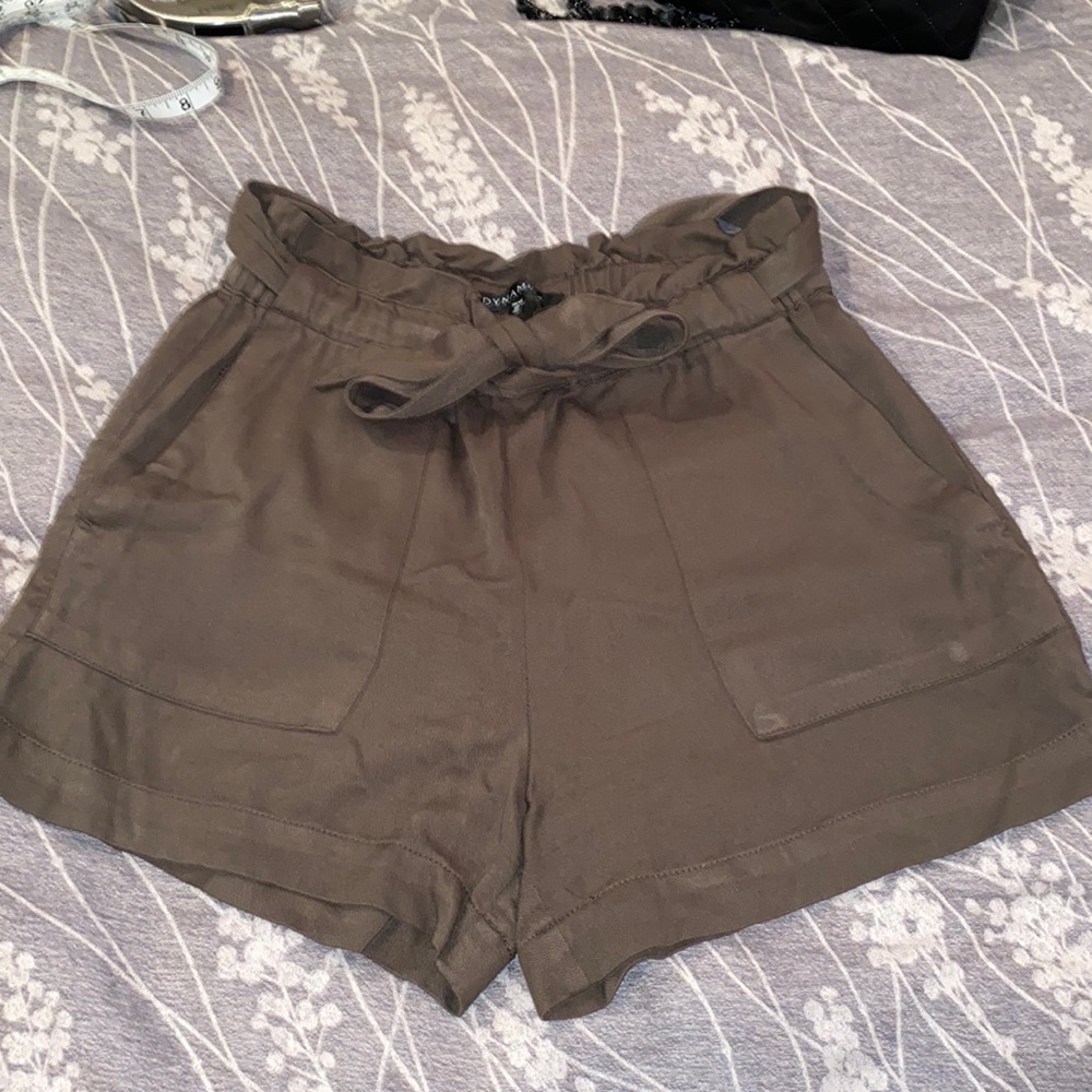 Dynamite olive green paper bag waist shorts